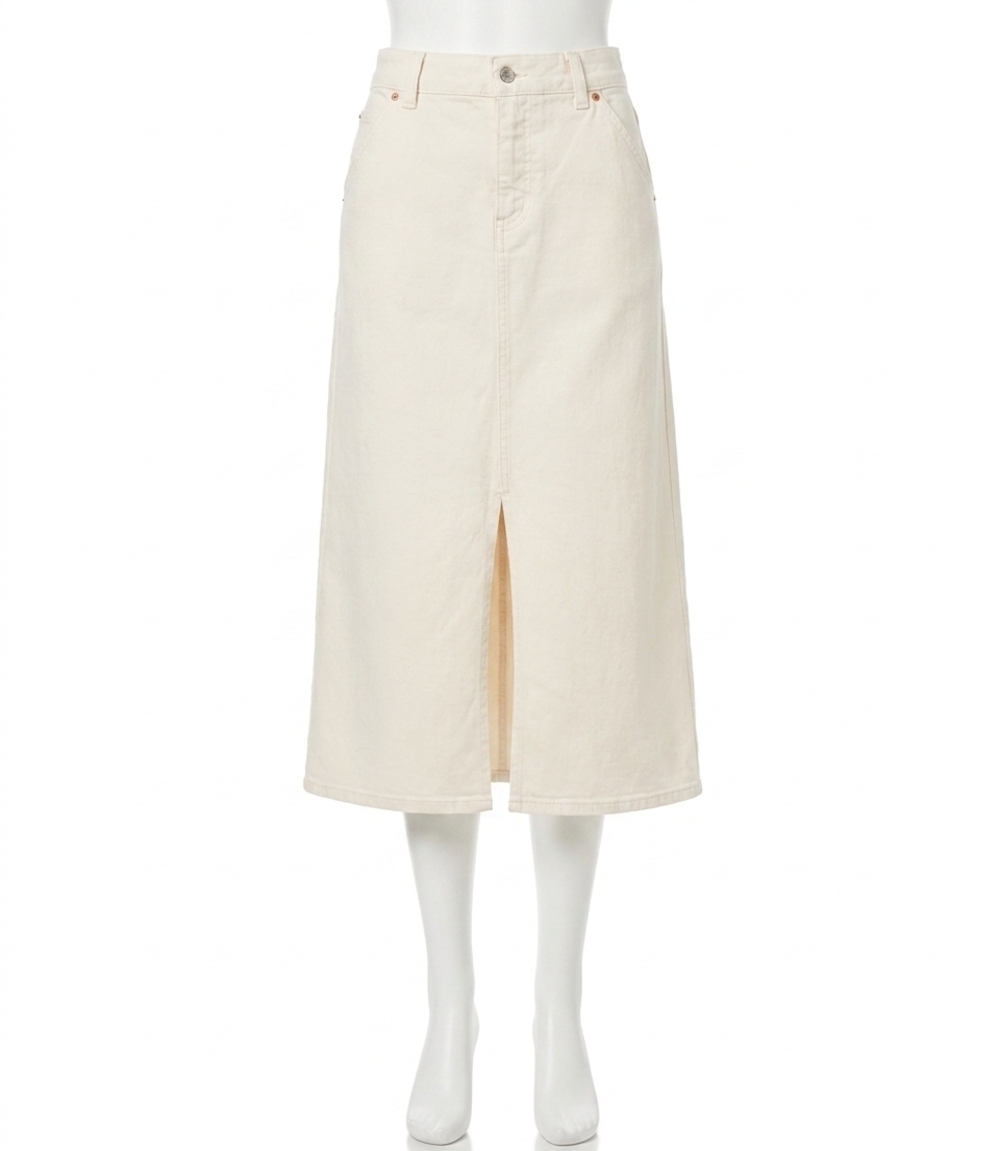 NEW KAREN KANE daphne denim midi skirt in natural
